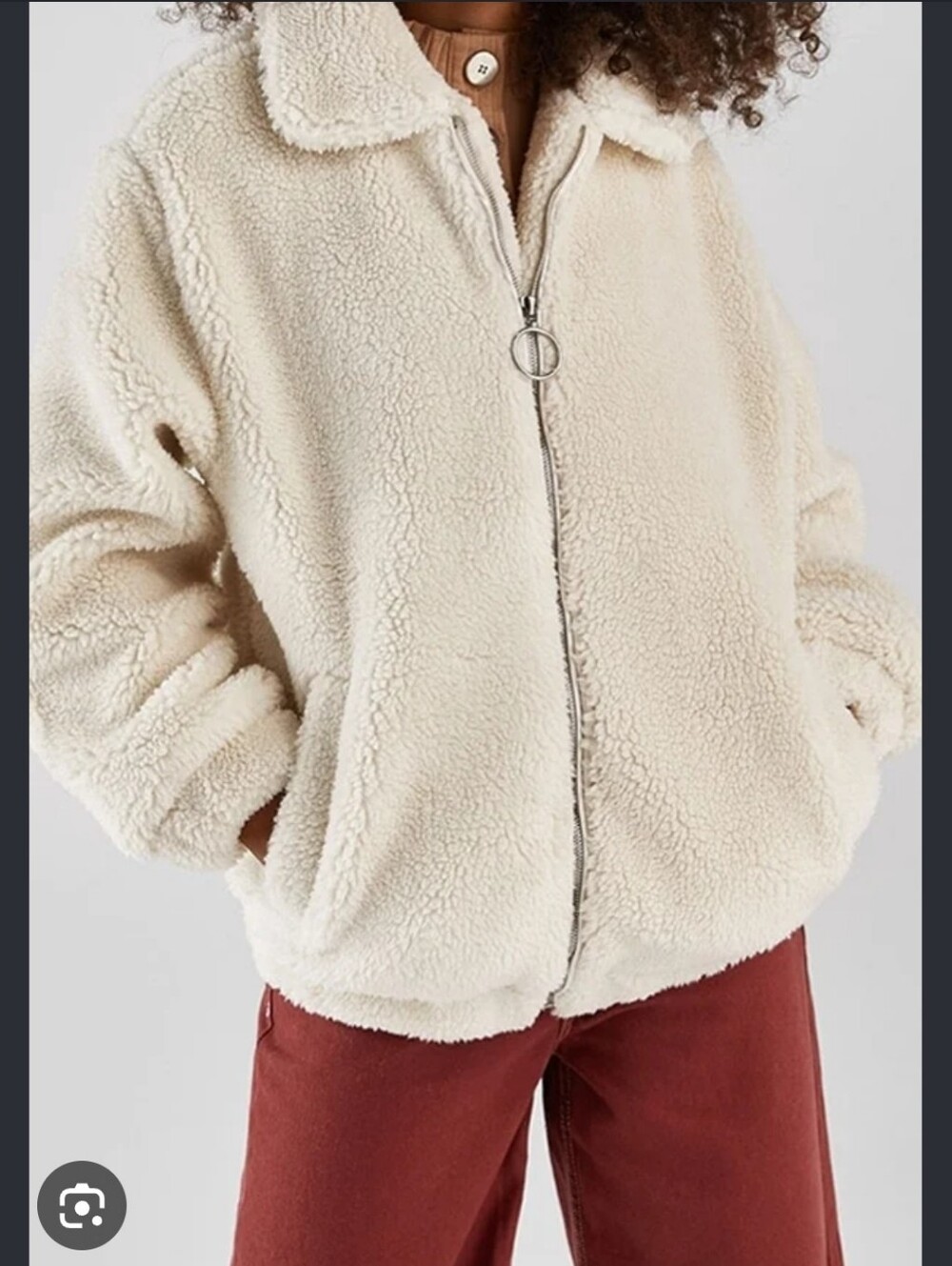 Bershka Cream Teddy Sherpa Zip Jacket